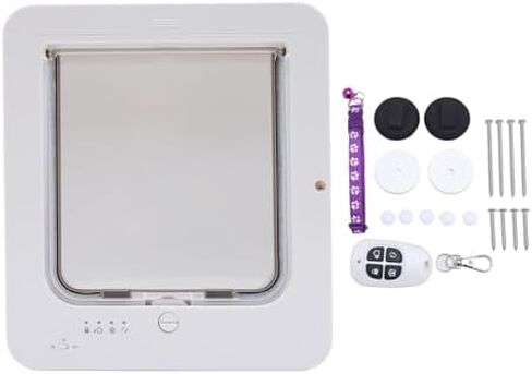 Smart Dog Door, Auto Sensing Pet Door Weatherproof 210mAh Battery for Home (White + Remote Control) in Saudi Arabia
