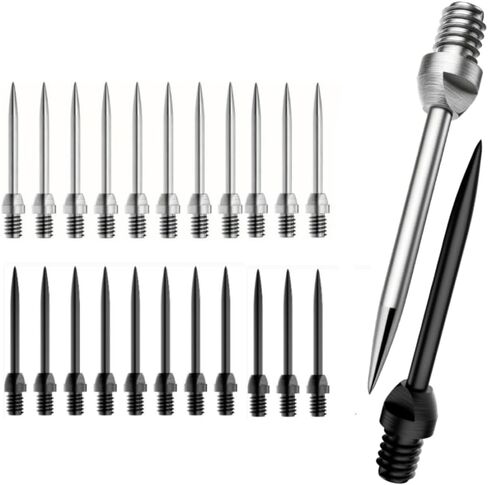 24PCS Dart Tips – Steel Hammer Head Points with 2BA Thread, 30mm Standard Replaceable Metal Tips for Steel Tip Darts (Black & Silver) in Kuwait