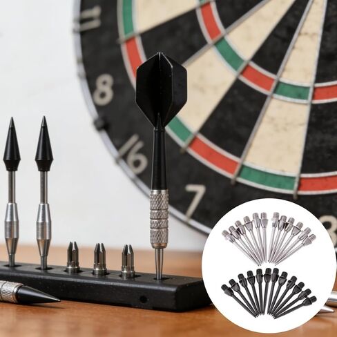 24PCS Dart Tips – Steel Hammer Head Points with 2BA Thread, 30mm Standard Replaceable Metal Tips for Steel Tip Darts (Black & Silver) in Kuwait