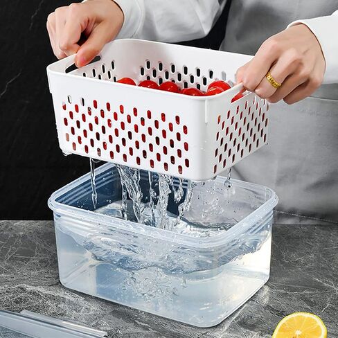 Srliya Pack of 3 Drain Storage Basket, Transparent LeakProof Food Storage Containers with Removable Strainer for Refrigerator in Kuwait
