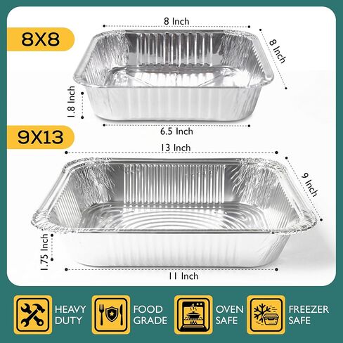 Disposable Aluminum Pans - 8x8 & 9x13 Aluminum Pans for Baking, Roasting & Food Storage - Durable, Leak-Resistant Aluminum Foil Pans Set for Multi-Purpose Use in Kuwait