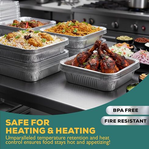 Disposable Aluminum Pans - 8x8 & 9x13 Aluminum Pans for Baking, Roasting & Food Storage - Durable, Leak-Resistant Aluminum Foil Pans Set for Multi-Purpose Use in Kuwait