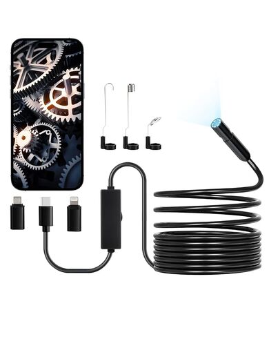 VEVOR Endoscope Camera with Light, 1920P HD Borescope for Android & iOS, 8 LED Lights Inspection Camera with 10FT Semi-Rigid Cable, 2X Zoom, IP67 Waterproof Snake Scope Camera for Auto, Plumbing in Kuwait