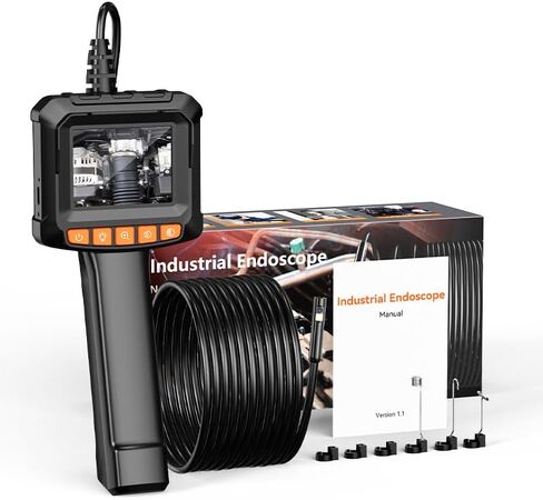 Dual-Lens Endoscope Camera with Light - 2.4" LCD Screen Inspection Cameras,IP67 Waterproof Borescope,HD 1080P Endoscope Camera 16.5ft Semi-Rigid Cord for Sewer,Gifts for Men Tools and Gadgets in Kuwait