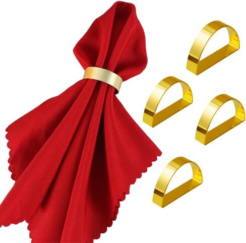 4 Pcs Gold Napkin Rings, Metal Napkin Ring Holders, Adornment for Table Settings Kitchen Dinner Party Wedding(Semicircle) in Kuwait