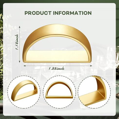 4 Pcs Gold Napkin Rings, Metal Napkin Ring Holders, Adornment for Table Settings Kitchen Dinner Party Wedding(Semicircle) in Kuwait
