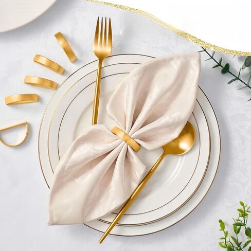 4 Pcs Gold Napkin Rings, Metal Napkin Ring Holders, Adornment for Table Settings Kitchen Dinner Party Wedding(Semicircle) in Kuwait