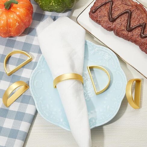 4 Pcs Gold Napkin Rings, Metal Napkin Ring Holders, Adornment for Table Settings Kitchen Dinner Party Wedding(Semicircle) in Kuwait