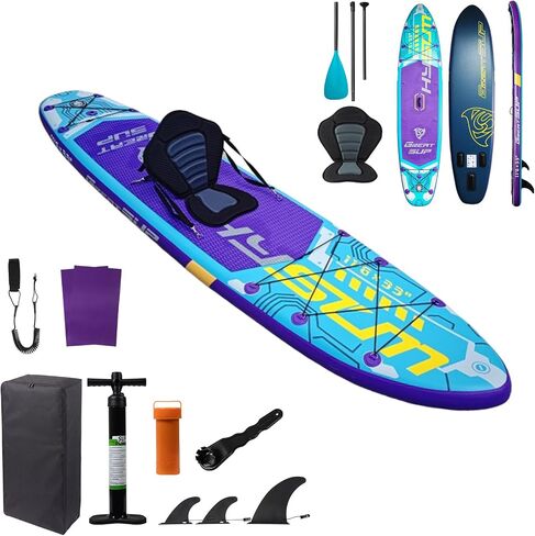 11'6" Inflatable Stand Up Paddle Board with Kayak Seat, 485 lbs Max Weight Capacity Heavy Duty ISUP for Adults, 33" Extra Wide Blow Up Paddleboard for Family Multi-Person Fishing Yoga in Kuwait