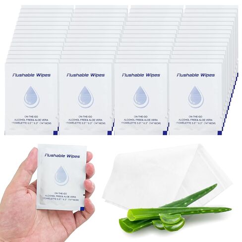twoworld Flushable Wipes Travel Size Individually Wrapped,Wipes for Women and Men,Unscented Wet Wipes Travel Size for Adult,Women,Men,Girl and Homeless (White,Pack of 50) in Kuwait