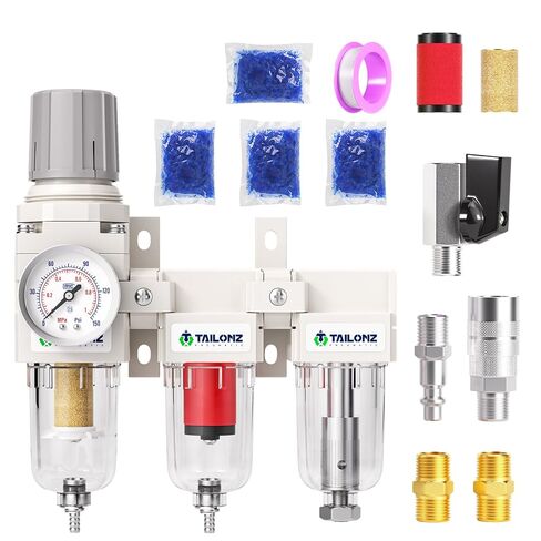 TAILONZ PNEUMATIC 0-150PSI 1/4 Inch NPT Grade 3 Stage Air Drying System, Particulate Filter, 5/0.01 Micron Filter Air Filter Pressure Regulator (Manual Drainage） in Kuwait