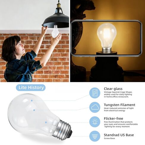 60 Watt Incandescent Light Bulbs, A19 E26 60W Incandescent Bulb, Dimmable, 2700K, Warm White Light, Shatter-Resistant and Durable Bulb (4-Pack) in Kuwait