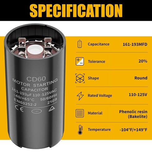 161-193 فائق التوهج/MFD 110-125 VAC 50/60 هرتز CD60 قطع غيار مكثف بدء تشغيل المحرك الدائري، مناسبة لمكيفات الهواء المركزية ومحركات مروحة المكثف والمضخات الحرارية in Kuwait