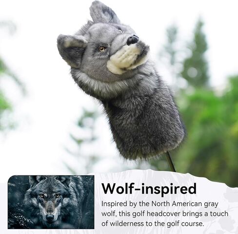 أغطية رأس الجولف Big Crazy Wolf، غطاء رأس سائق الحيوان، تصميم حيواني واقعي، بطانة ناعمة لحماية النادي، أغطية نادي الجولف تناسب سائق يصل إلى 460 سي سي، هدية للعائلة والأصدقاء in Kuwait