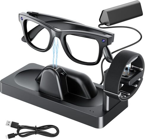 قاعدة شحن لشاشة Meta RayBan وملحقات النظارات الذكية ذات النطاق العصبي | قاعدة توصيل 3 في 1، شحن وقفة واحدة. شريحة ذكية + شحن سريع. حالة LED ثنائية اللون. اتصل بالشحن. إسقاط وشحن in Kuwait