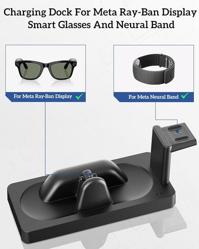 قاعدة شحن لشاشة Meta RayBan وملحقات النظارات الذكية ذات النطاق العصبي | قاعدة توصيل 3 في 1، شحن وقفة واحدة. شريحة ذكية + شحن سريع. حالة LED ثنائية اللون. اتصل بالشحن. إسقاط وشحن in Kuwait
