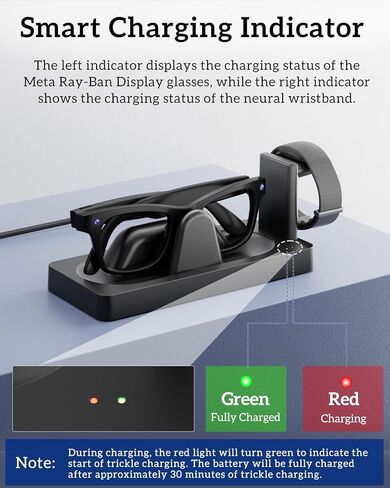 قاعدة شحن لشاشة Meta RayBan وملحقات النظارات الذكية ذات النطاق العصبي | قاعدة توصيل 3 في 1، شحن وقفة واحدة. شريحة ذكية + شحن سريع. حالة LED ثنائية اللون. اتصل بالشحن. إسقاط وشحن in Kuwait