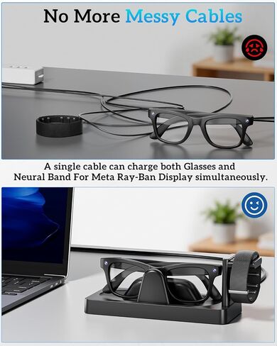 قاعدة شحن لشاشة Meta RayBan وملحقات النظارات الذكية ذات النطاق العصبي | قاعدة توصيل 3 في 1، شحن وقفة واحدة. شريحة ذكية + شحن سريع. حالة LED ثنائية اللون. اتصل بالشحن. إسقاط وشحن in Kuwait