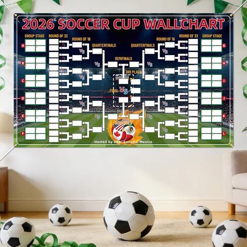 لافتة خلفية لجدول كأس كرة القدم 2026، 180 × 110 سم / 70.86 × 43.3 بوصة لتزيين جدار كأس كرة القدم الوظيفية مع عرض مجموعة رياضية مكونة من 48 فريقًا للمعجبين in Kuwait