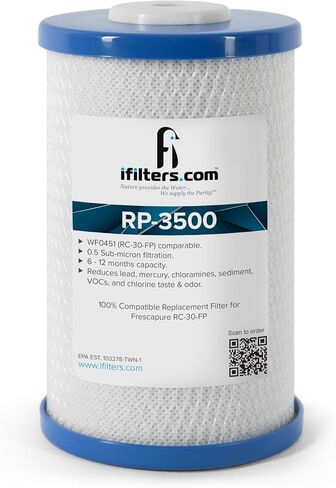 خرطوشة استبدال فلتر مياه الشرب من iFilters RP-3500، 1000 GPD - 0.5 ميكرون | متوافق بنسبة 100% مع Frescapure 3500 WF0451 | يقلل من الرصاص والخراجات والرواسب والمركبات العضوية المتطايرة والكلور in Kuwait