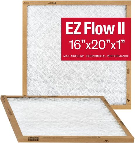 مرشحات هواء Flanders EZ-Flow II 16x20x1، MERV 1 - فلتر بديل للفرن والتهوية وتكييف الهواء والتيار المتردد، وسائط من الألياف الزجاجية عالية تدفق الهواء، 10055.011620 (عبوة من قطعتين) in Kuwait