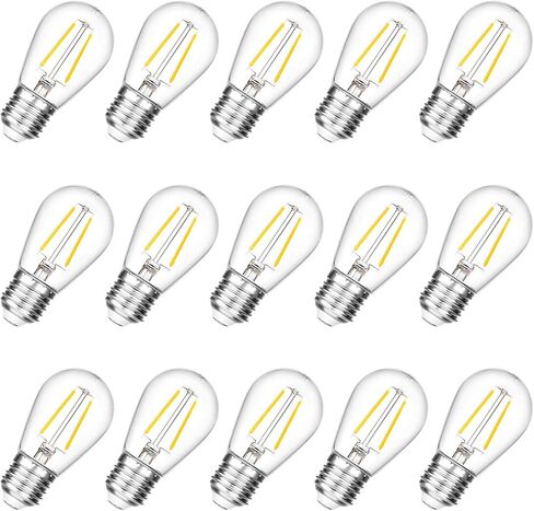 مصابيح إضاءة LED بديلة مقاومة للكسر S14 من VISTERLITE، 2 وات، أي ما يعادل 11-25 وات، أبيض دافئ 2200 ك، مصابيح اديسون كلاسيكية في الهواء الطلق، قاعدة متوسطة E26، 15 حزمة in Kuwait