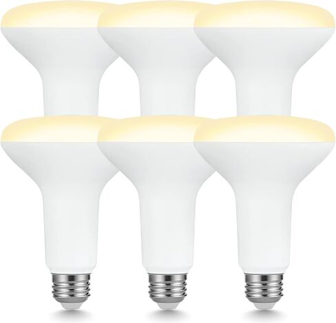 مصابيح Sigalux BR30 LED للفيضانات، 7.5 وات مكافئة 65 وات، 650 لومن، قابلة للتعتيم، 2700 كلفن أبيض ناعم، CRI 80، زاوية شعاع 110 درجة، قاعدة E26، إضاءة داخلية موفرة للطاقة، 6 عبوات in Kuwait