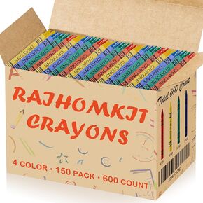 RAIHOMKIT 150 Pack Crayons,600 Count Crayons Bulk,Jumbo Crayons for Kids,Crayons Party Favors,Easy to Hold Crayons Set,Crayon Packs (4 Colors)