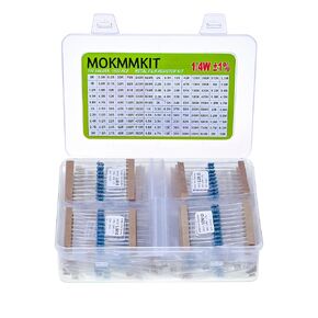 MOKMMKIT 150 Values 1500 Pieces Metal Film Resistor Kit, 0 Ohm-10M Ohm, 1/4W 1% RoHS Compliant Resistors Assortment Kit, 0.25 Watt Plug-in Resistor Element Packaging