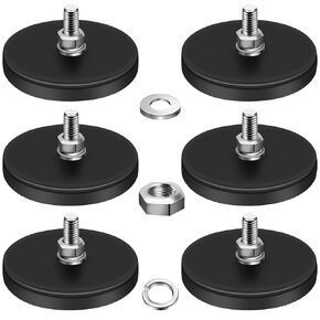 DIYMAG 12Pcs Rubber Coated Magnets, 30LBS Anti-Scratch Neodymium Magnet Base with M5 Threaded Magnet with Bolts and Nuts，Strong Magnets Hold for Light Bar Mirror Camera Tool（12 Pack,1.69 Inch）