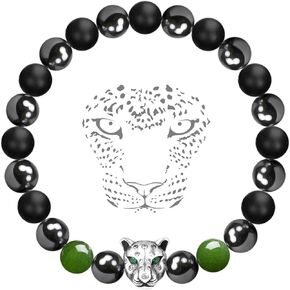 Black Panther Anxiety bracelet, Hematite and Onyx Natural Crystals Healing Stone Beads Energy Balance Bracelet Stress Relief Jewelry Gift for Men and Women