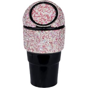 Aphbrada Bling Car Trash Can Auto Garbage Can مع غطاء كأس صغير حامل كريستال سلة المهملات حجر الراين اكسسوارات السيارات الداخلية للسيارات المنزل مكتب المطبخ غرفة نوم (أسود) in Kuwait