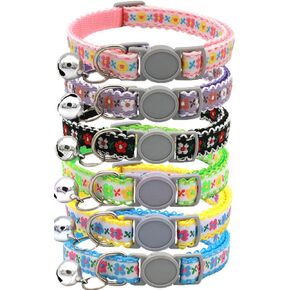Breakaway Cat Collar with Bell Adjustable Safety Cat Collars Flowers Cute Pet Kitten Collar for Girl Cats Boy Cats 6 Pack (Multicolor1)