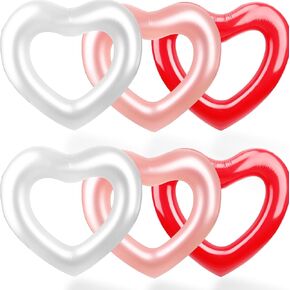 Octaday 6 Pack Inflatable Heart Pool Float Blow up Heart Shaped Swim Ring Summer Heart Swimming Tube for Adults Beach Pool Bachelorette Water Fun Party Toys, 47.3 x 39.4 Inch