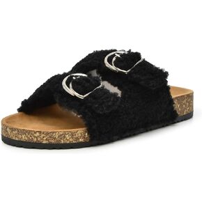 Nicole Miller Womens Betsy Slip-on Adjustable Sandal with Faux Fur