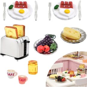 iLAND Miniature Dollhouse Accessories of Dollhouse Kitchen, Miniature Food Set fits Dollhouse Dining Room & Dollhouse Kitchen Furniture (Lover Breakfast 16pcs A)