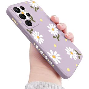 Compatible with Galaxy S21 Ultra Case Cute Daisy Pattern Camera Lens Protection Shockproof TPU Bumper Liquid Silicone Protective Cover Phone Cases for Samsung Galaxy S21 Ultra 5G 6.8"-Black