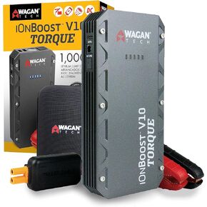 Wagan EL7507 Jump Starter iOnBoost V10 Torque 1000Amp Peak 12V Portable Lithium Car Battery Up to 7.8L V10 or 6.7L Diesel, 12V Jump Pack with Built-in LED Bright Light, UL Certified