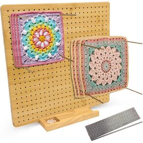 10" Crochet Square Blocking Board for Crocheting with 15 Stainless Steel Rods, Crochet Blocking Board with Pegs, Granny Square Blocking Board Gifts for Mothers, Grandmothers, Knitting Enthusiast