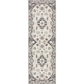 TOWN & COUNTRY LUXE Livie Forever Vintage Everwash™ Washable Multi-Use Decorative Rug, Kitchen Rug, Low-Profile Door Mat, Bedroom Rug and Dorm Room Rug with Non-Slip Backing, Ivory/Black, 24"x40"
