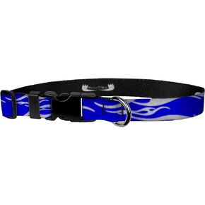 Flame Print Dog Collar - Waterproof Hot Rod Flame Print Dog Collar - 3/4 Inch Adjusts 8.5 - 12.5 Inches, Small, Blue/Silver