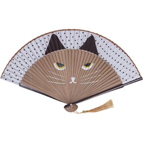Hztyyier Folding Fan Cat Pattern Bamboo Handheld Fans with Japanese Style for Gifts Wedding Dancing Props Decor