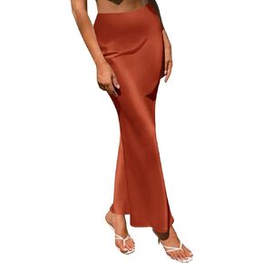 LYANER Women's Satin Silk High Waist Pleated Flared Bodycon Maxi Skirt