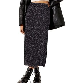 SOFIA'S CHOICE Women's High Waist Floral Midi Skirts A Line Mesh Skirt