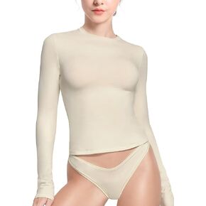 YIANNA Long Sleeve T Shirts for Women Cotton Slim Fit Tops Crew Neck Going Out Crop Top Fitted Basic Tee