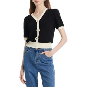 GOELIA Womens Tops Summer Short Sleeve T Shirts V Neck Blouses for Ladies Casual Crop Tops with Detachable 3D Flower Basic