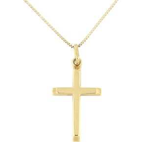 Lucchetta - 14 Karat Gold Cross, Small Religious Pendant Necklace with 18 inch Box Gold Chain, 14k Solid Cross Adjustable Necklaces for Womens Girls Baby, Italian Religious Gifts Fine Jewelry