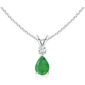 Angara Sterling Silver Emerald Diamond Teardrop Pendant with 18" Chain (6x4mm Pear shape 0.35 cttw. Emerald) in Kuwait