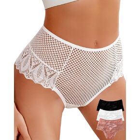 OLIKEME High Waisted Bikini Underwear for Women Tummy Control Sexy Lace Lightweight Ladies Panties Briefs 3pack