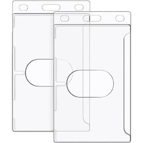 Hard Plastic Badge Holder, Clear ID Badge Name Card Holder with Easy Access Thumb Slot, Vertical Style, 2 Pack